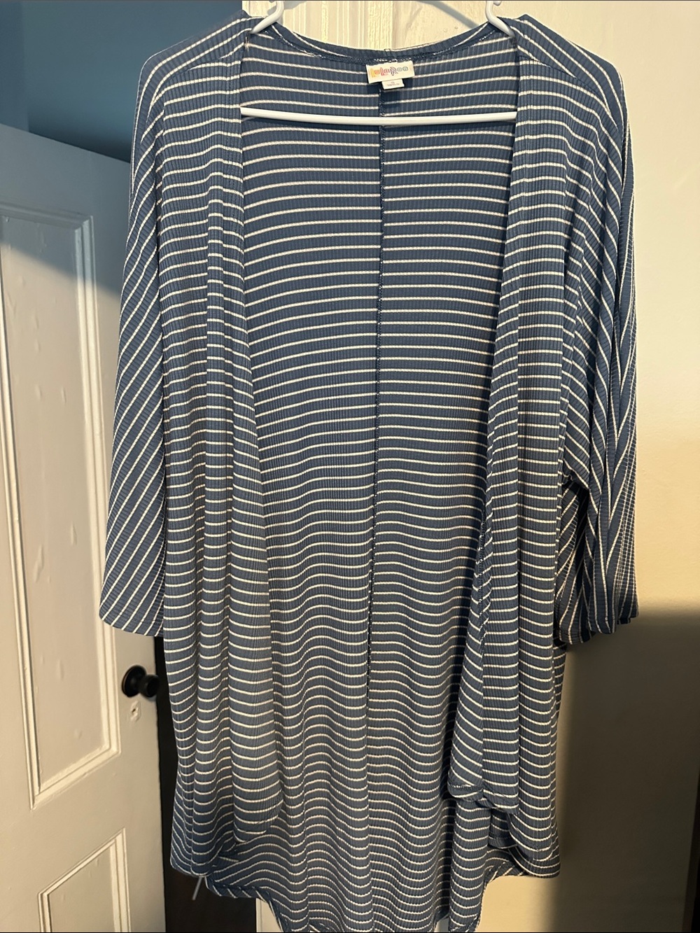 LuLaRoe blue and White Striped Long Sleeve Open Cardigan